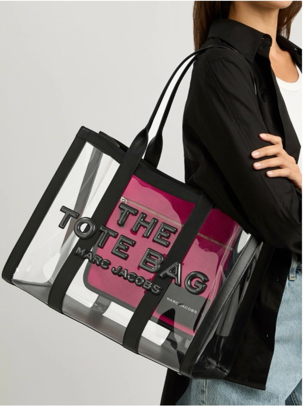 Marc Jacobs Clear Tote with Pink Inner Pouch and Black Trim